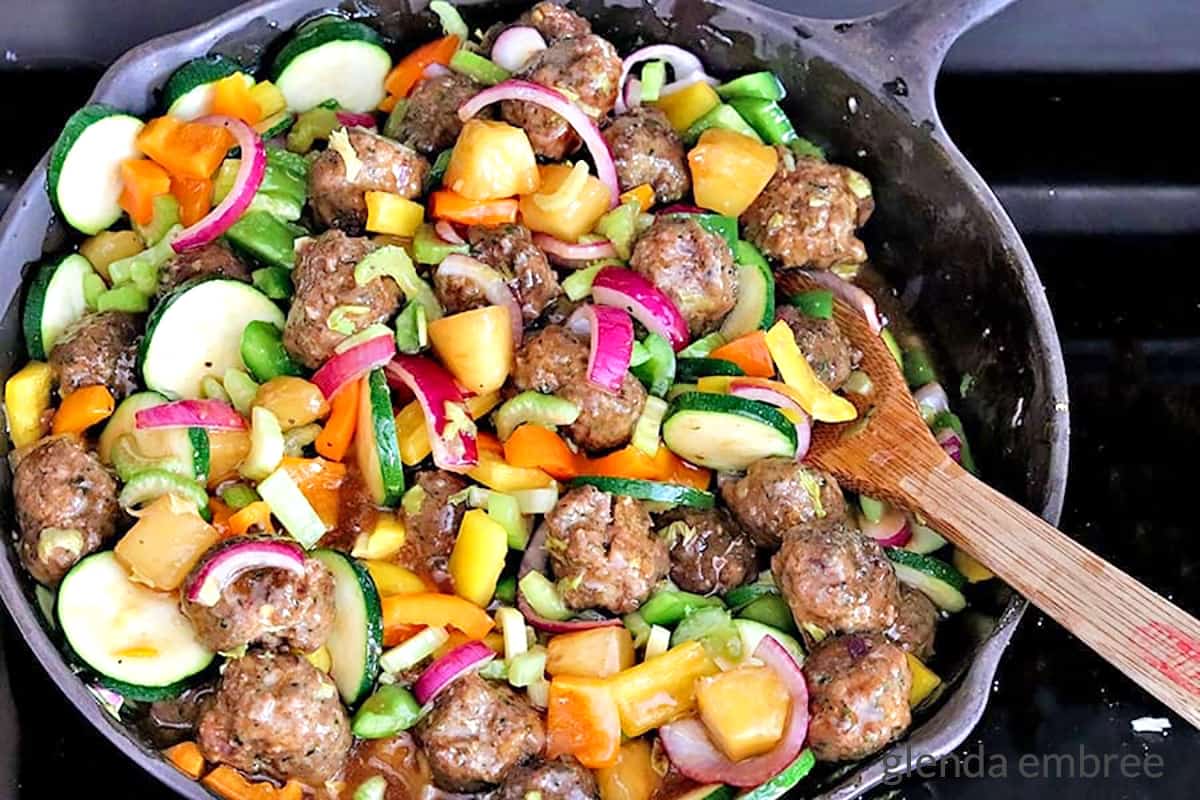 Sweet and Sour Meatballs in a Cast Iron Skillet