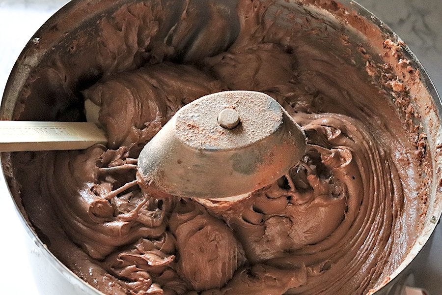 chocolate cake batter before boiling water