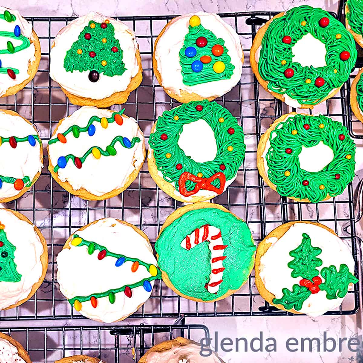 drop sugar cookies with buttercream and candy decorations