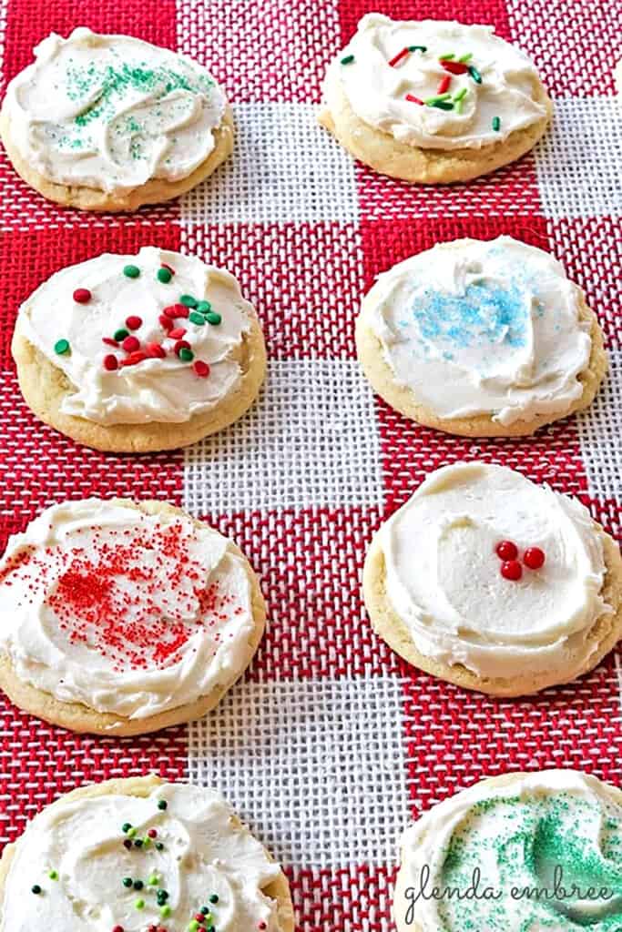 sugar cookies on Red and white checked burlap