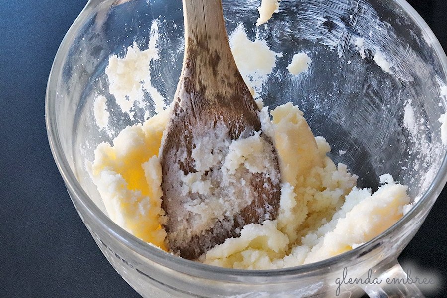 butter and sugar in mixing bowl