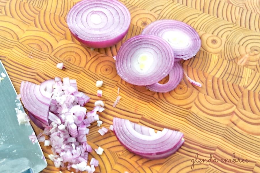 mincing onion