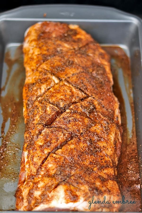 spice rub massed into loin roast - homemade