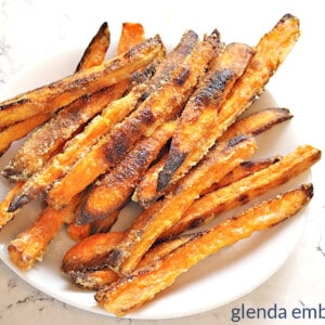sweet potato fries on a white plate