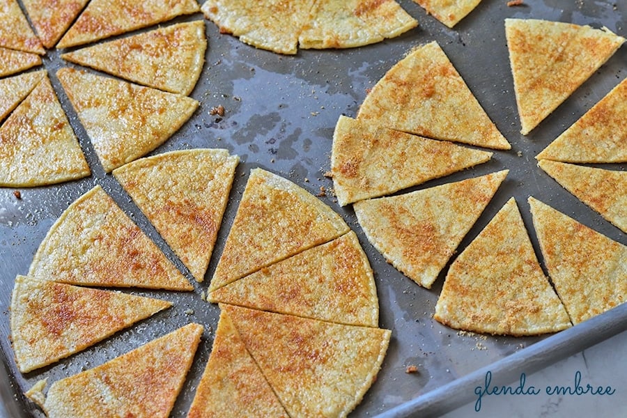 Homemade Taco Chips cut and ready for the oven.