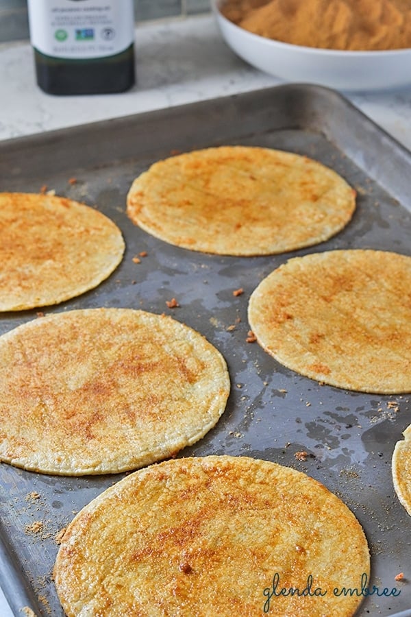 Taco Seasoning sprinkled on oiled corn tortillas to make homemade taco chips.