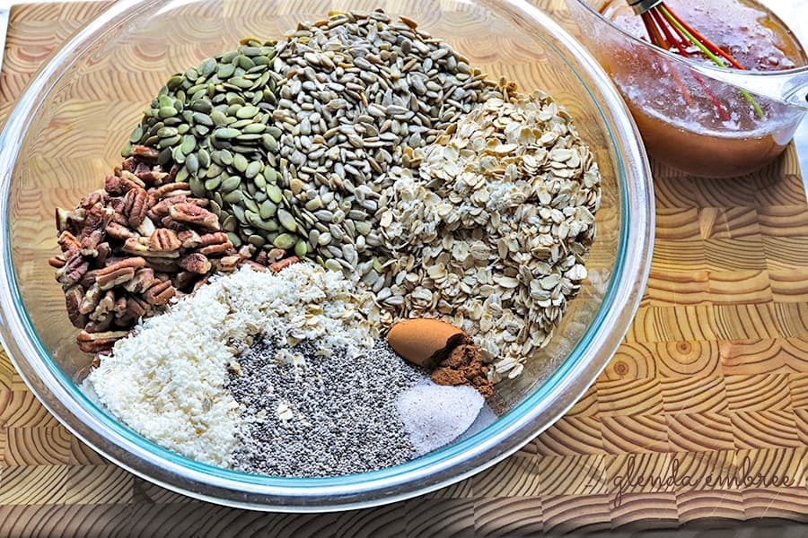 Dry ingredients for gluten-free granola.