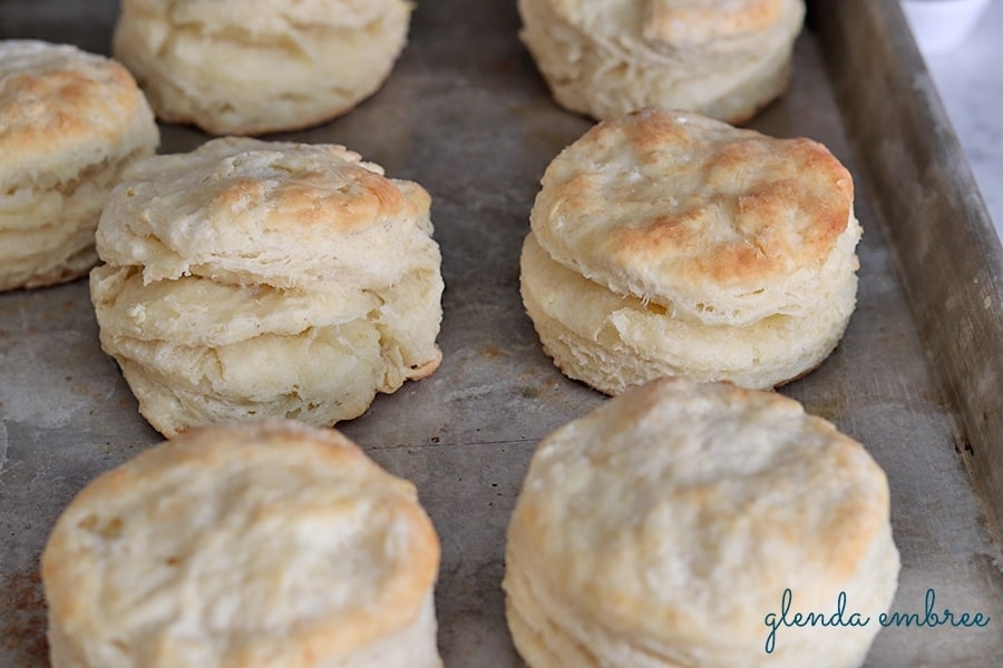 baked biscuits on sheet tray - easy homemade bread