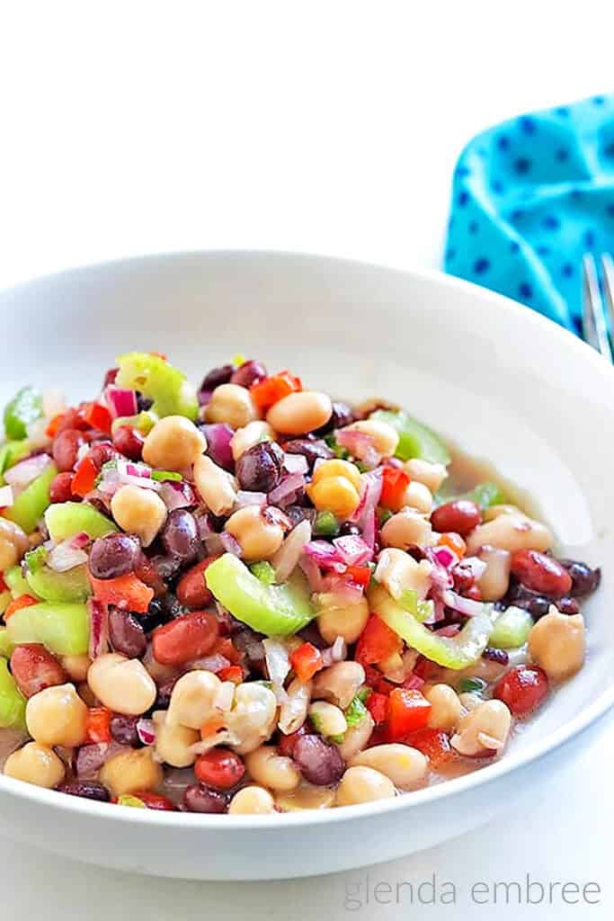 Bean Salad in a ceramic bowl.