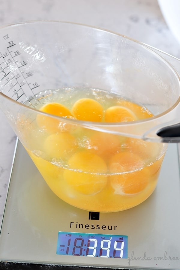 weighing eggs on a kitchen scale