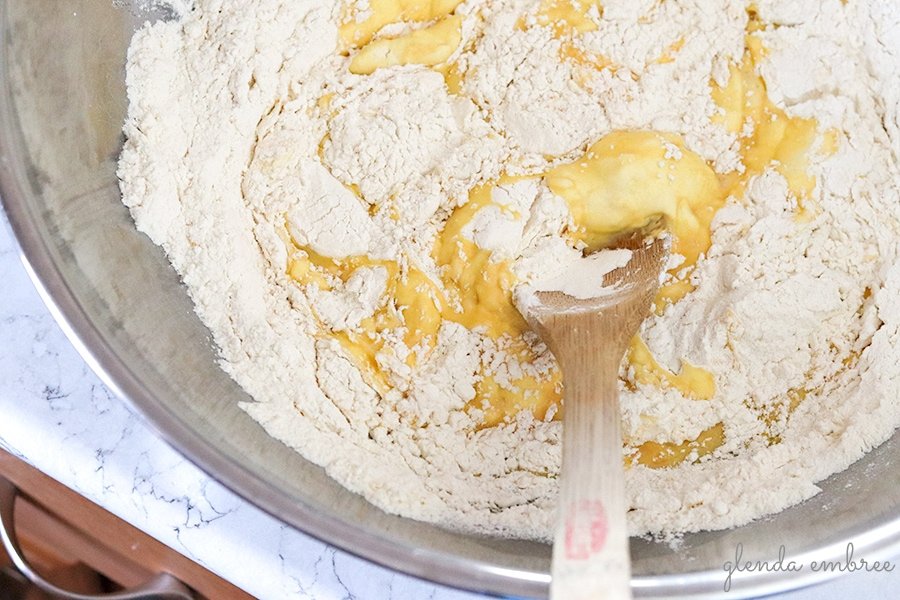 mixing pasta dough