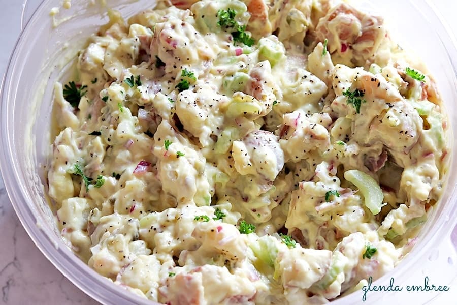 homemade potato salad in large serving bowl
