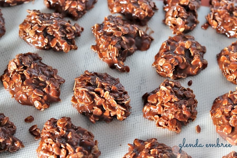 easy no-bake cookies cooling on a silpat