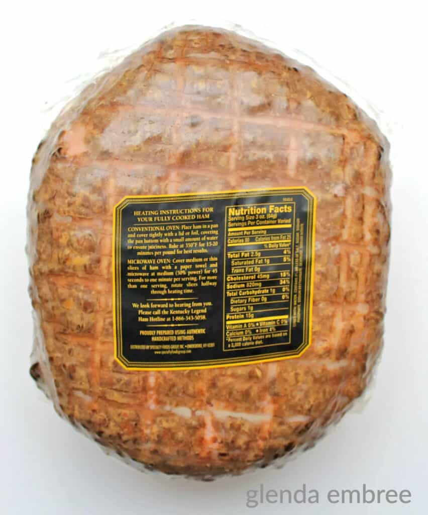 back of a boneless ham in the package