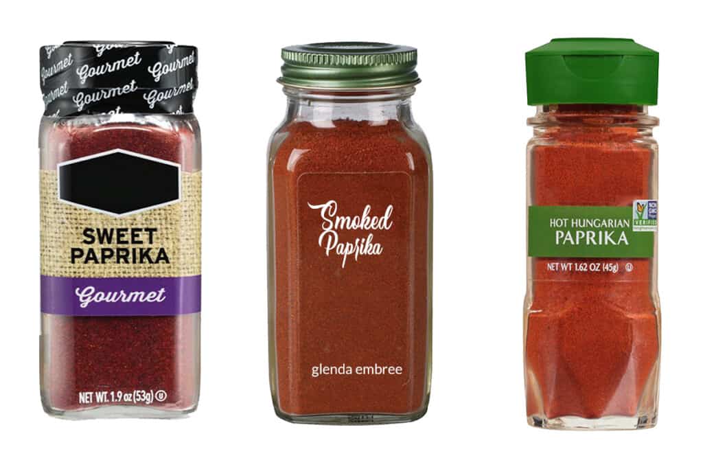 3 bottles of paprika.  one sweet, one smoked and one hot.