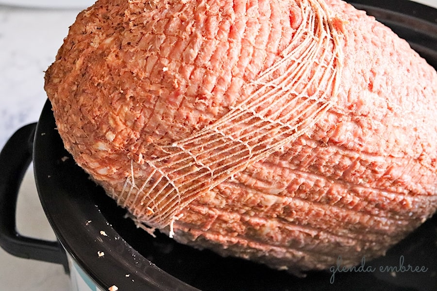 removing netting from ham for Best Slow Cooker Ham
