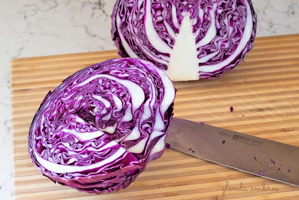 halved cabbage with core removed