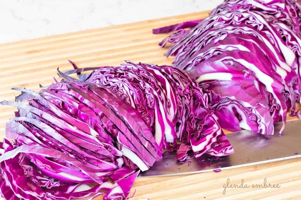 purple cabbage sliced into thin strips