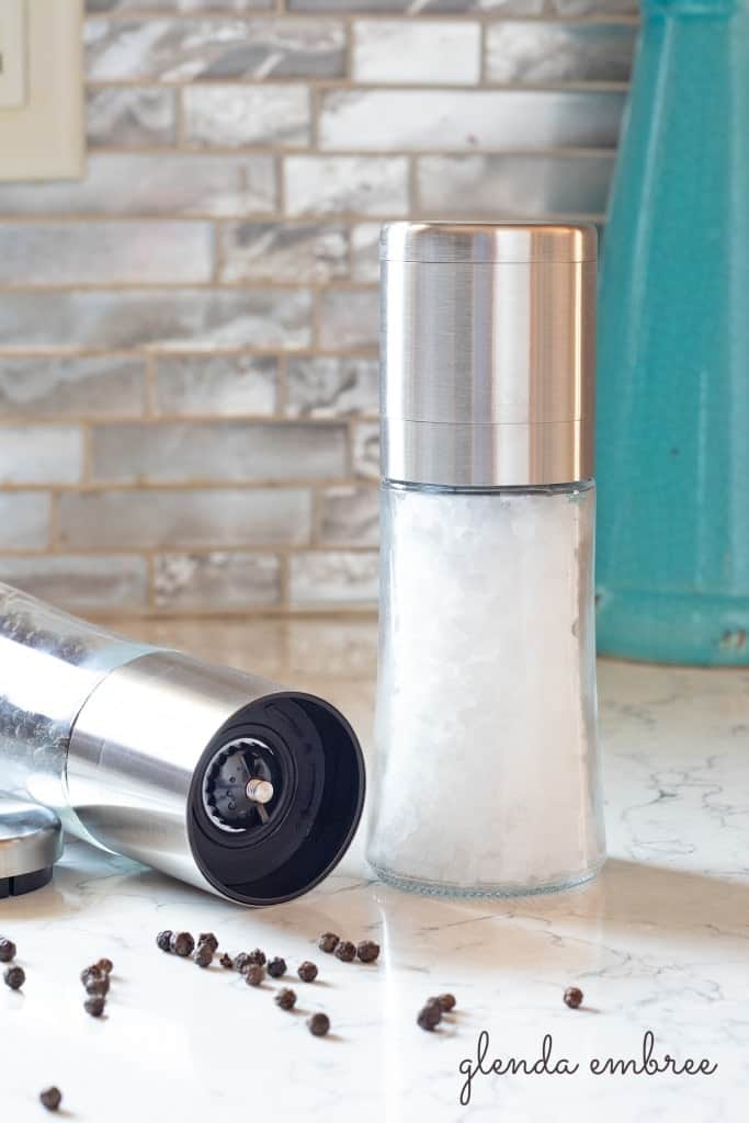 glass salt and pepper grinders with stainless steel tops