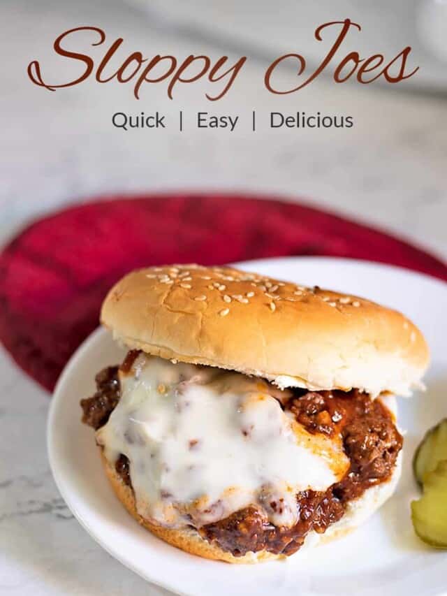 Best Sloppy Joe on a white plate with a red mat underneath.