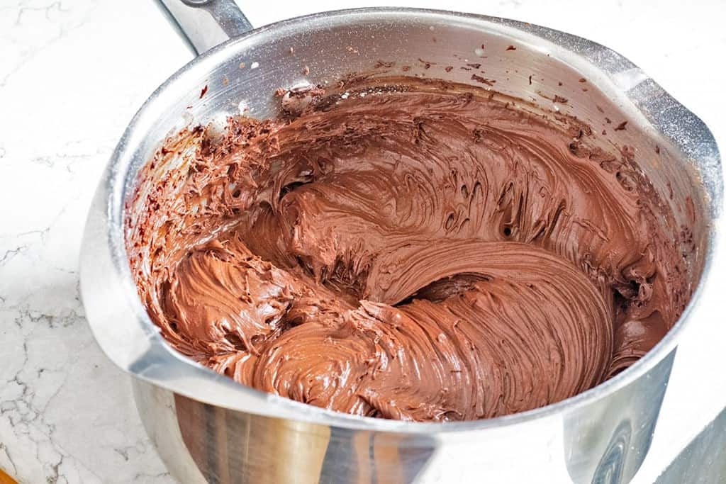 chocolate frosting in a saucepan