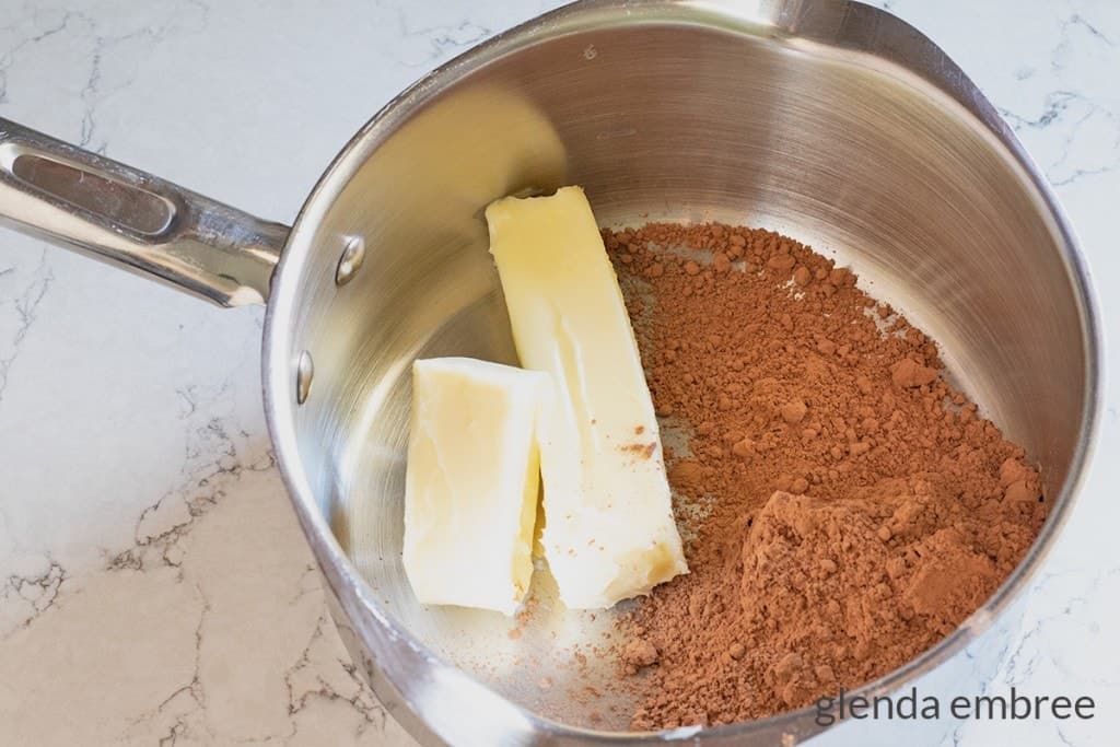 butter and cocoa powder in a sauce pan