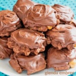 waffle iron turtle cookies on a white plate