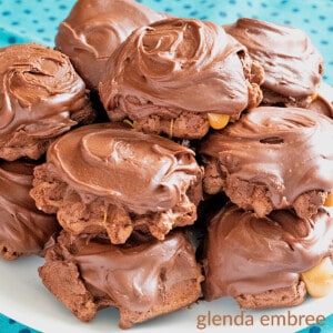 waffle iron turtle cookies on a white plate