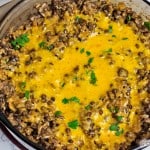 Lentils and Rice Casserole in round baking dish