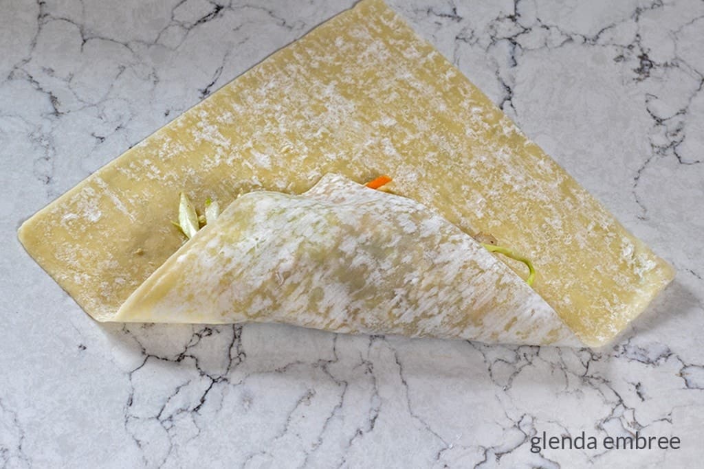 egg roll wrapper up from the bottom