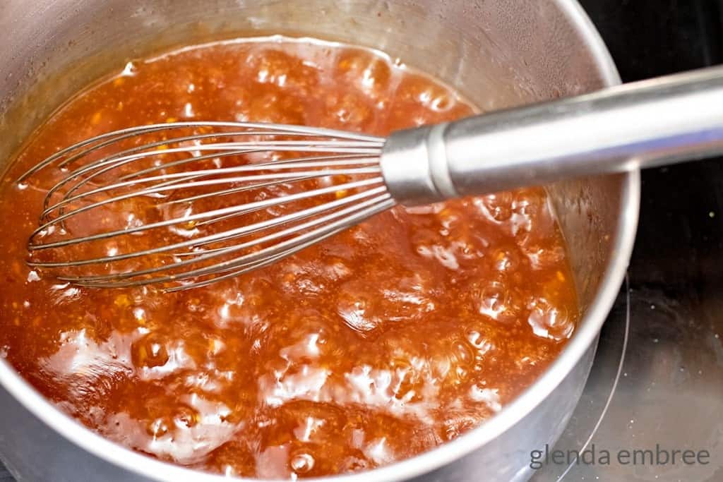 Homemade Sweet Chili Sauce boiling in pan