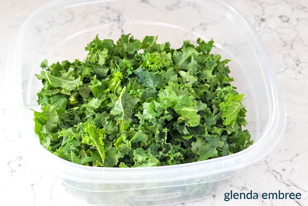 kale torn into pieces for salad