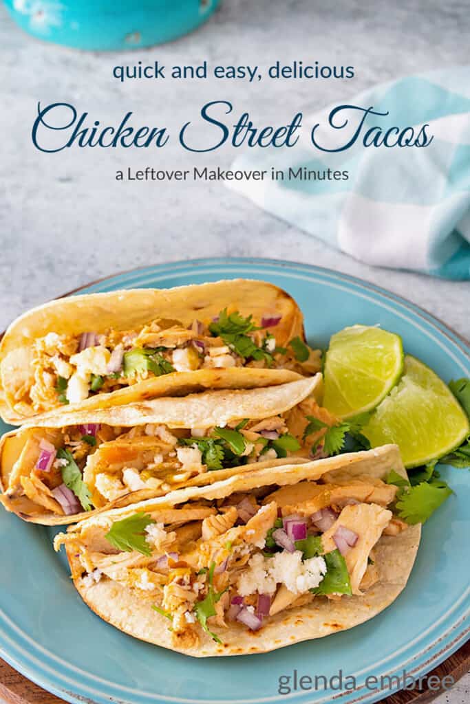 Chicken Street Tacos on a blue stoneware plate