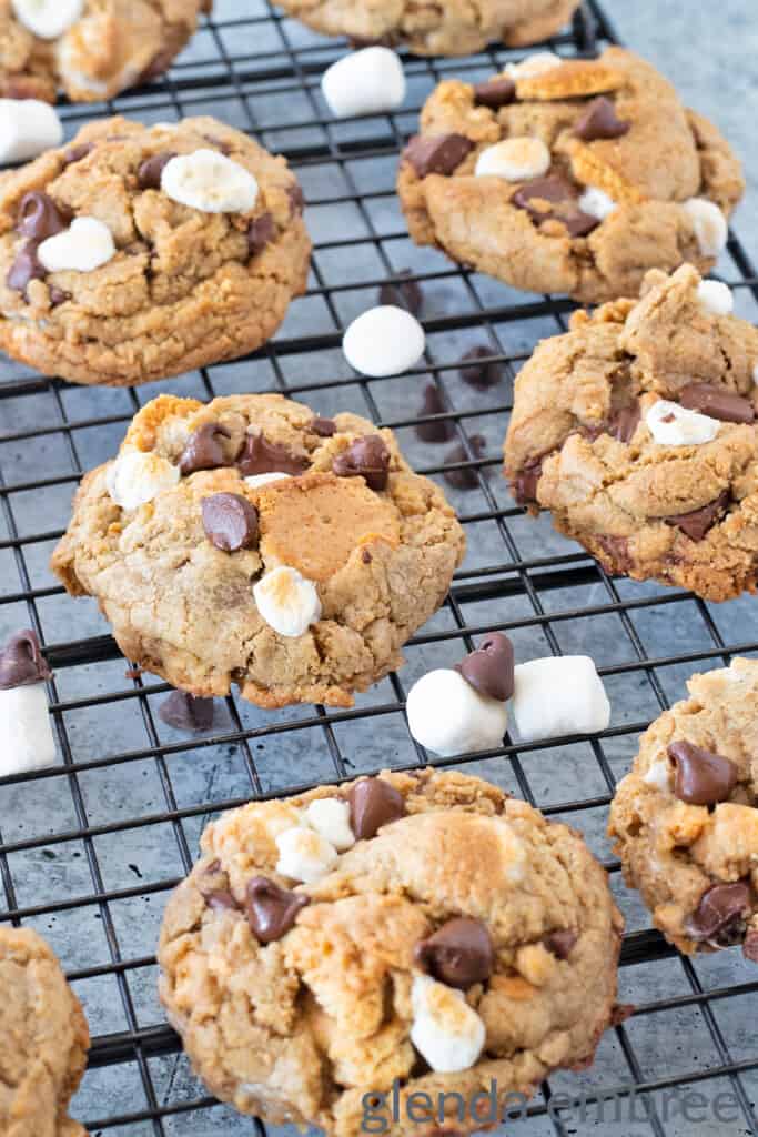 s'mores cookies on a cooling rack