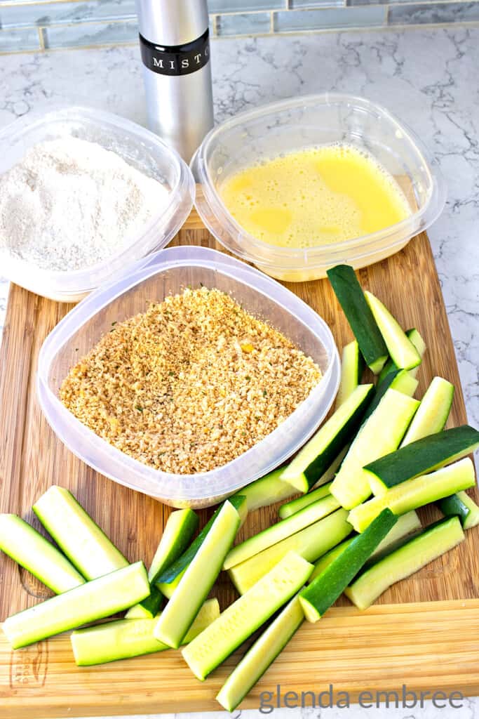 Breading Station set-up for air fryer zucchini fries
