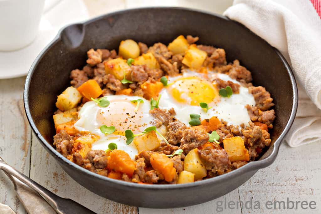 hash in a cast iron skillet