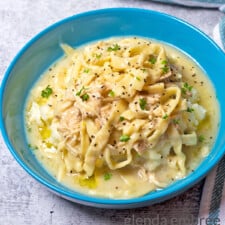 Creamy Chicken and Noodles over Mashed Potatoes-image