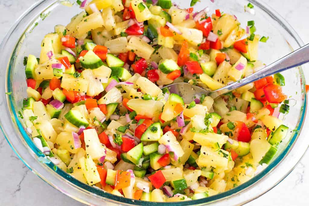 Pineapple Salsa in a Clear Glass Bowl