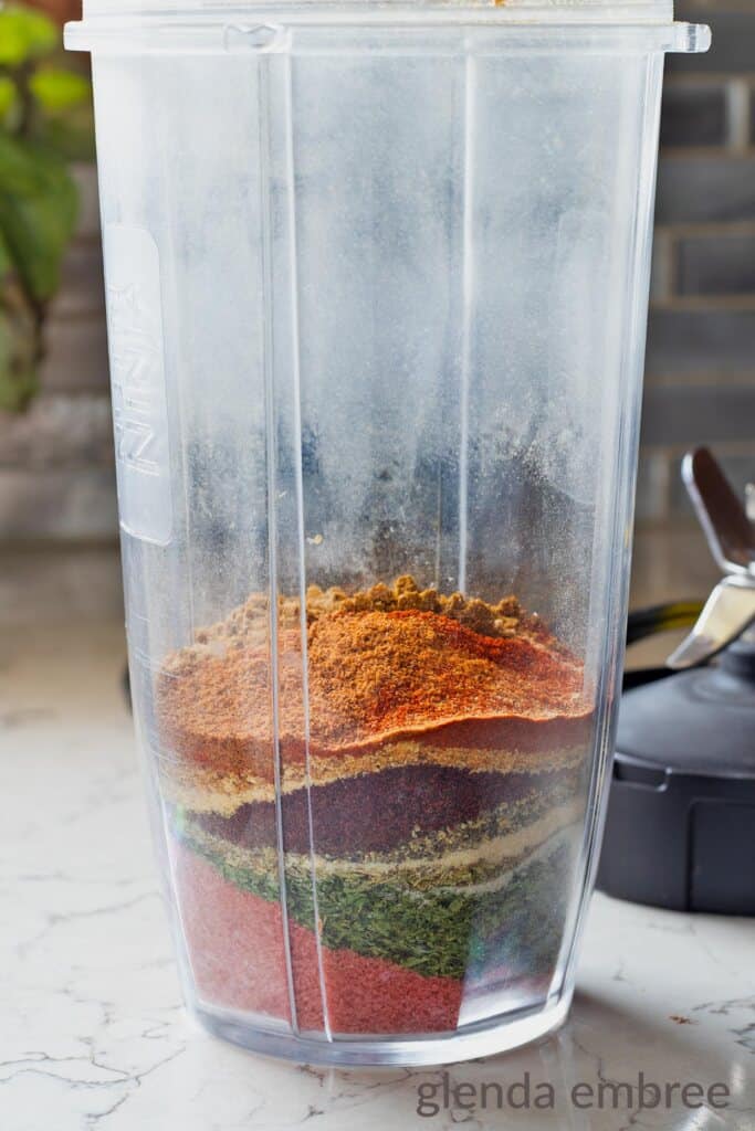 Mediterranean Seasoning/Spice Blend ingredients in a blender jar