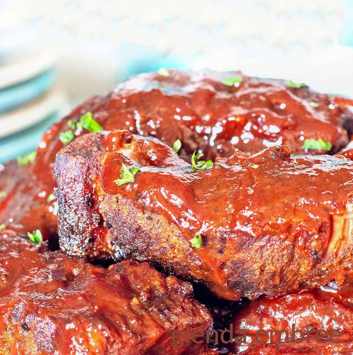 Country Style Ribs - Slow Cooker Country Ribs on a platter.