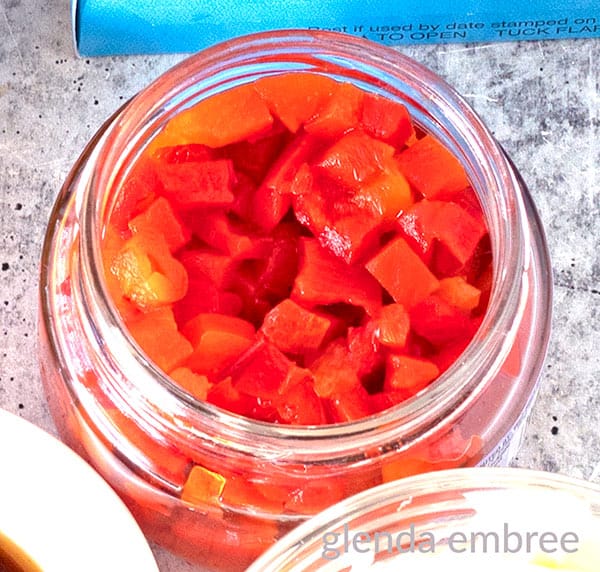 Chopped Pimento Peppers in a jar.