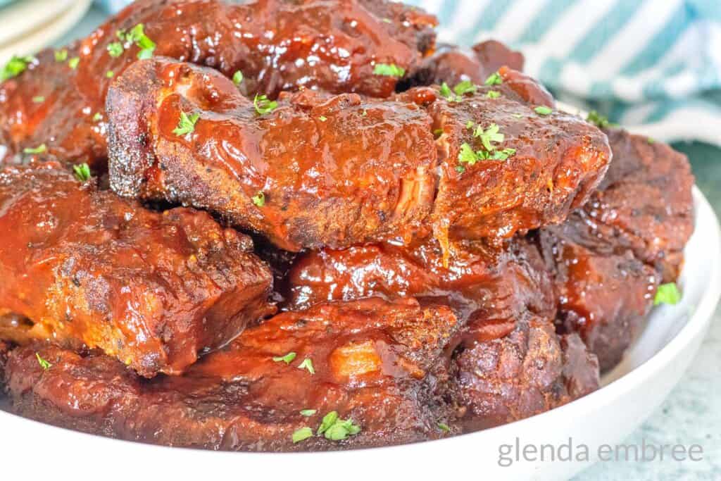 Country Style Ribs - Slow Cooker Country Ribs on a platter.  Memorial Day favorite.