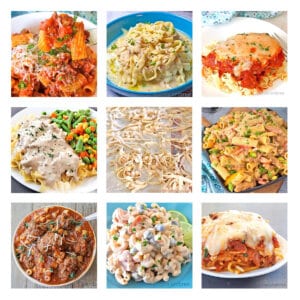 9 pasta recipe images in a collage