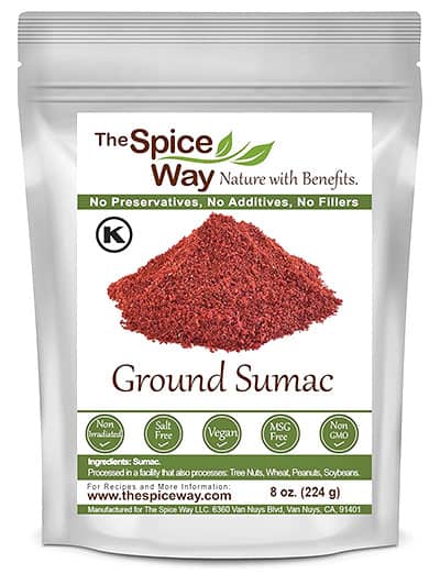 The Spice Way brand Ground Sumac in a mylar bag.