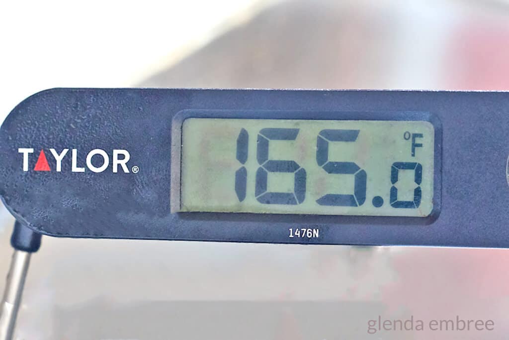Meat thermometer at 165°F.