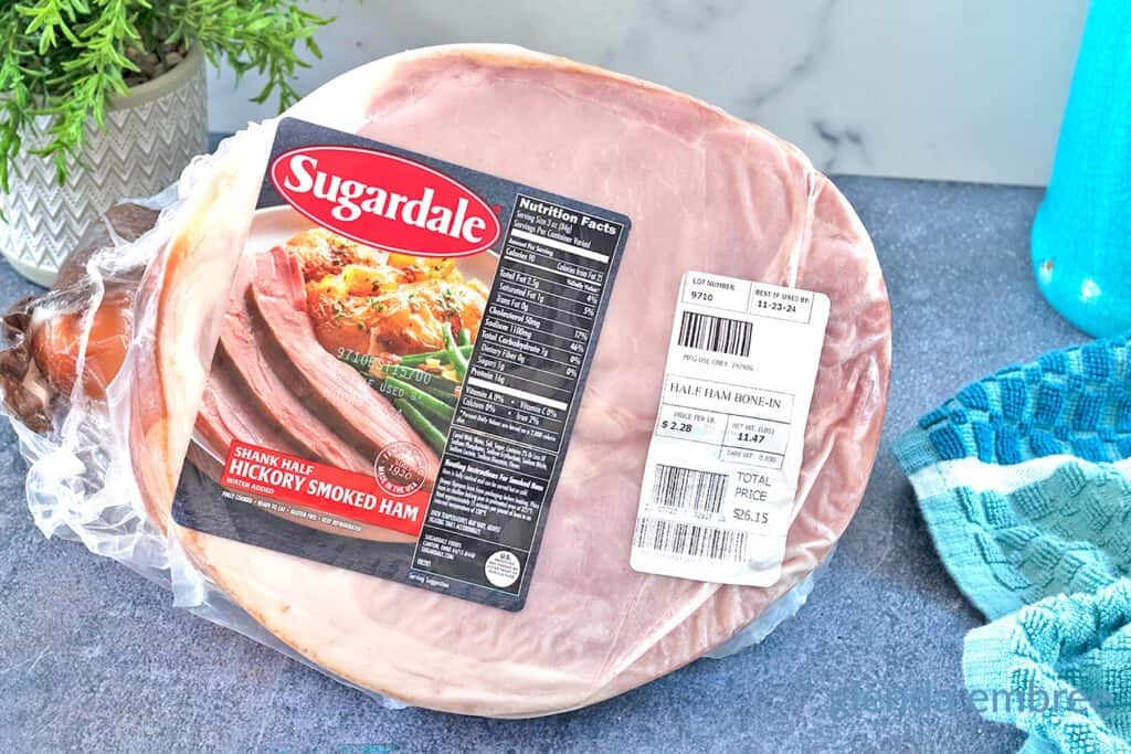 Whole bone -in ham still in the packaging.