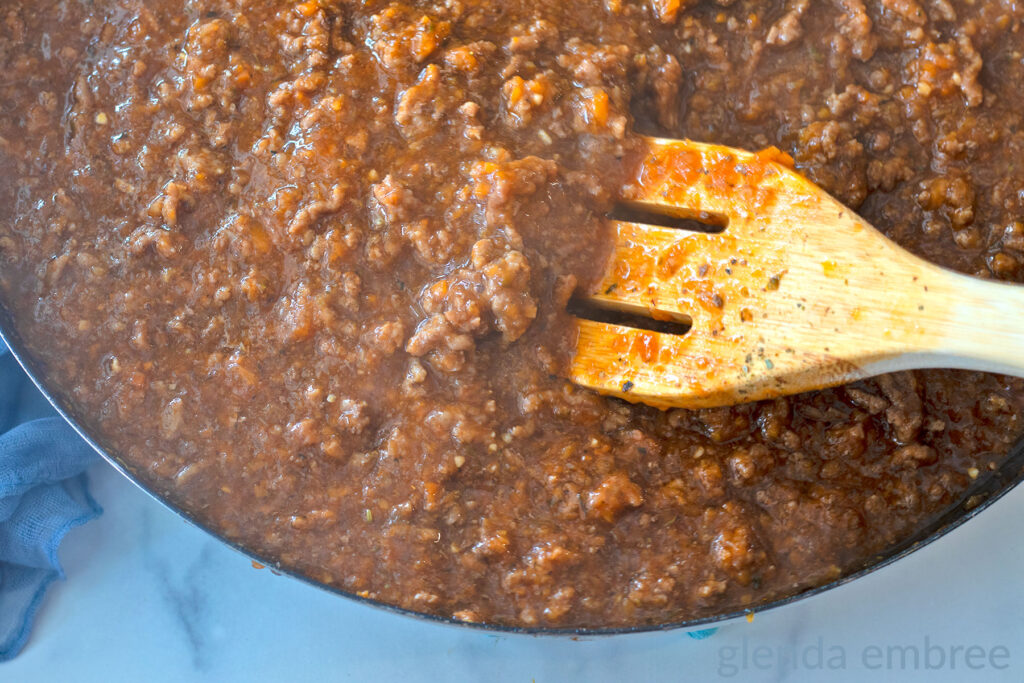 Filling for Cottage Pie in a skillet.