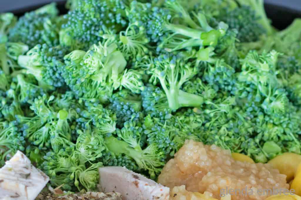 Broccoli chopped into small florets.