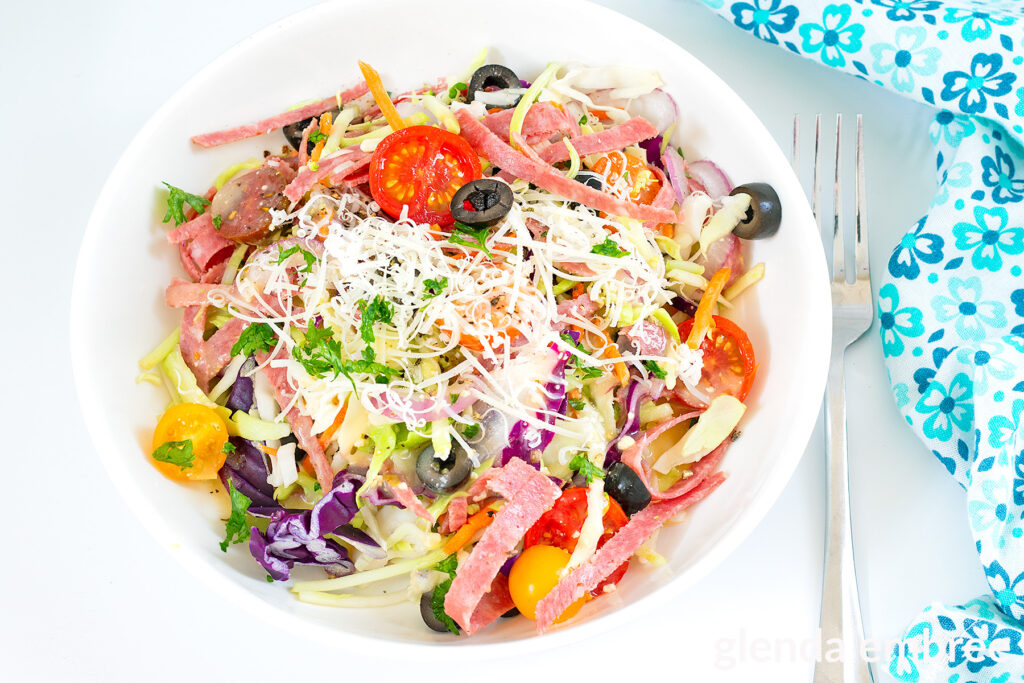 Italian Salad (Cabbage Salad) in a white ceramic bowl.