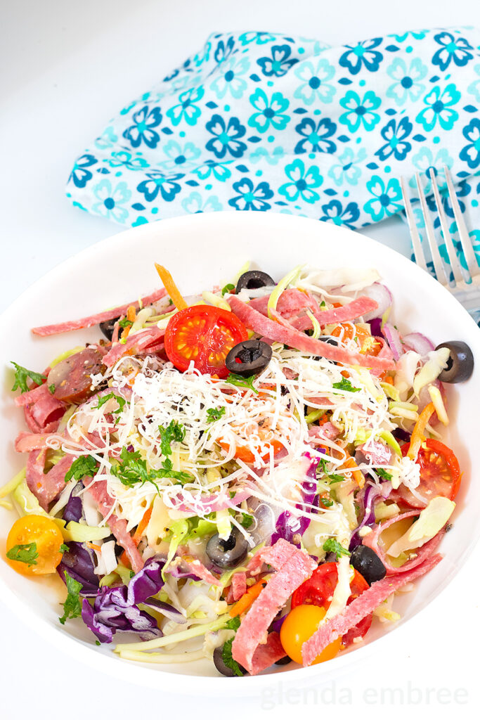 Italian Salad (Cabbage Salad) in a white ceramic bowl.